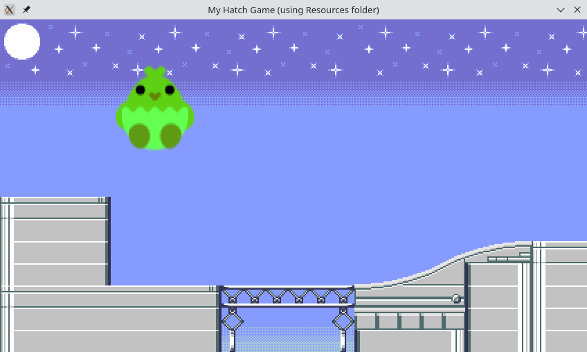 The scene with the Hatch logo on it, tinted green